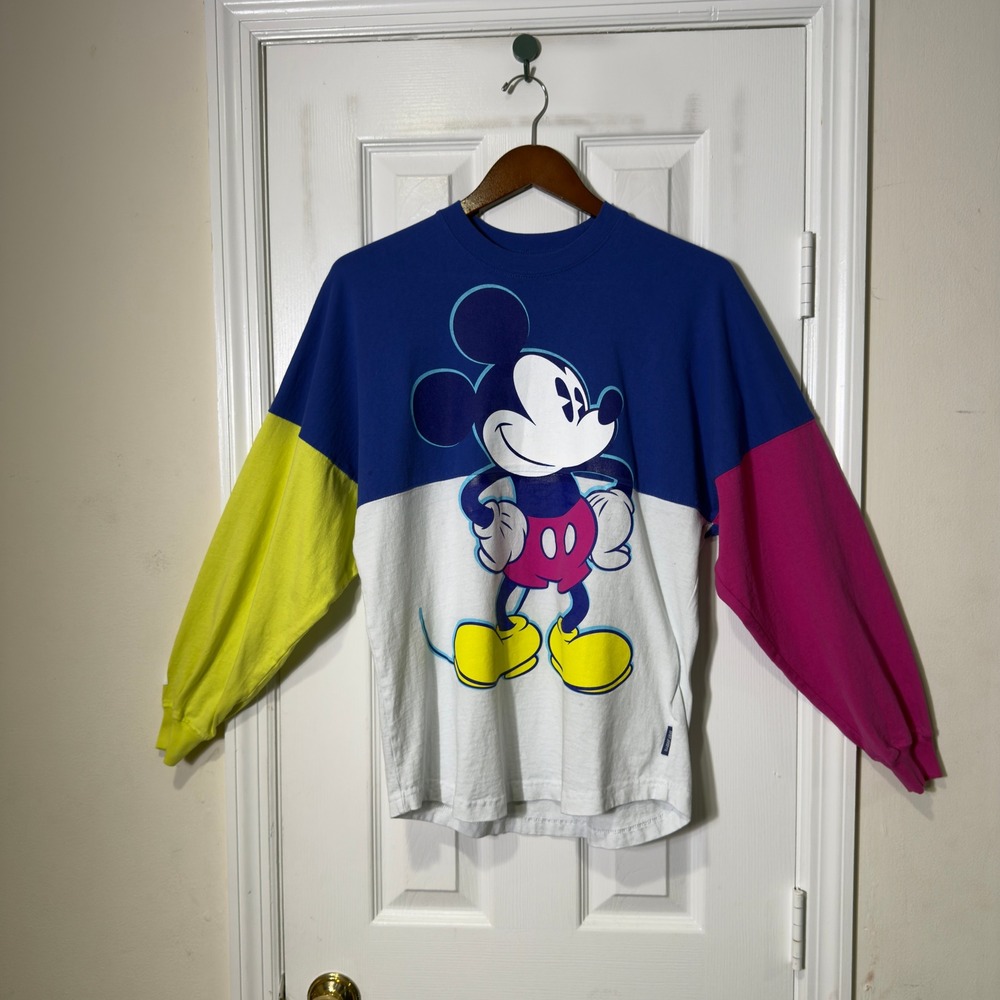 Disney Mickey Mouse Retro Color Block Spirit Jersey Long Sleeve Shirt XS